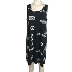 BABA HAWAII - WOMEN'S LARGE - BLACK & WHTE SLEEVELESS ROUND NECK COTTON DRESS